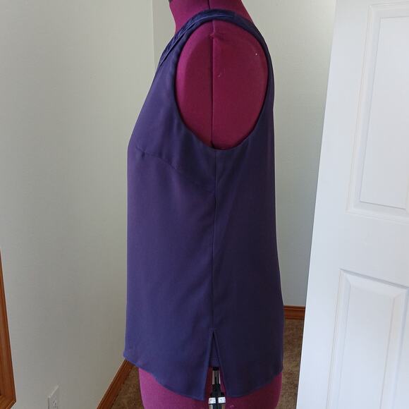 Maya Brooke Dark Purple Sleeveless Blouse size 14 lined sheer mesh layered tank - Picture 2 of 11